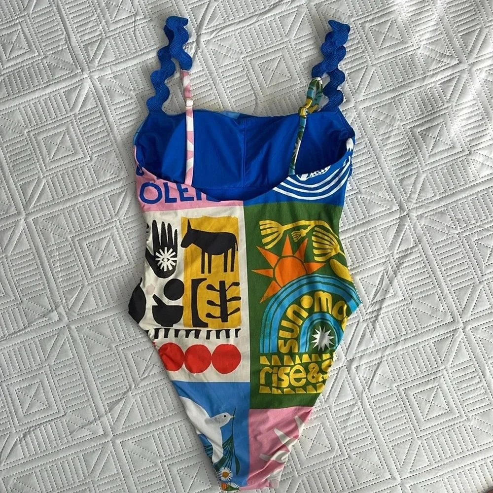 Anthropologie Anisa Makhoul Patchwork One-Piece Swimsuit Size Large - Picture 4 of 9
